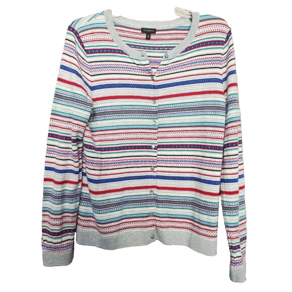 Talbots Lambswool Blend Multicolor Fair Isle Long Sleeve Button-Up Cardigan Sz M - Picture 1 of 5